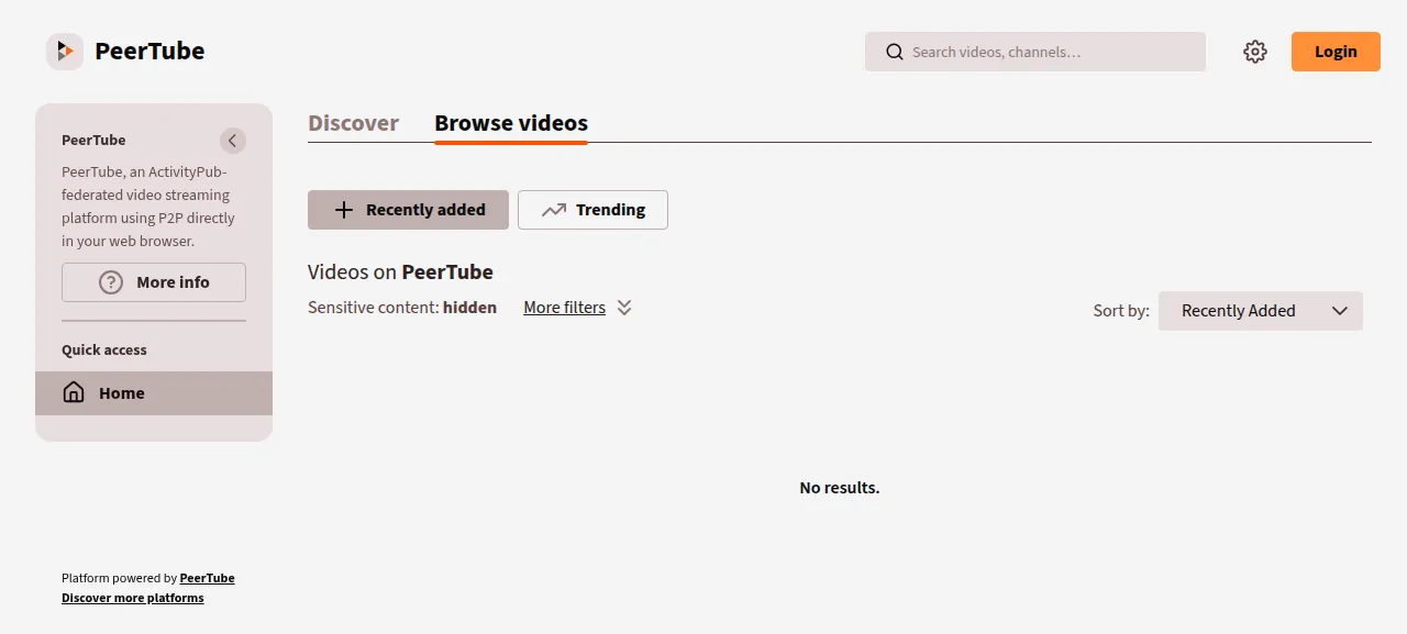 The PeerTube Browse videos page